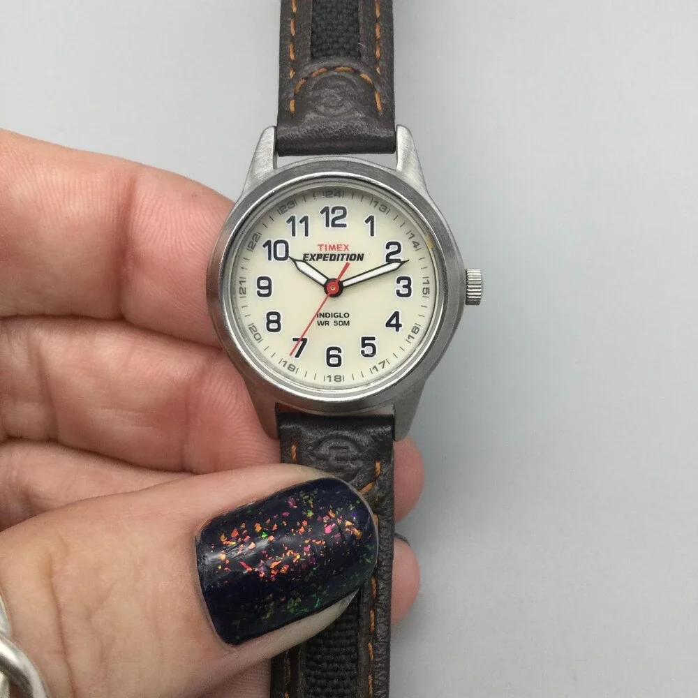 Timex Expedition Indiglo Womens Watch 26mm Cream Dial Brown Leather New Battery